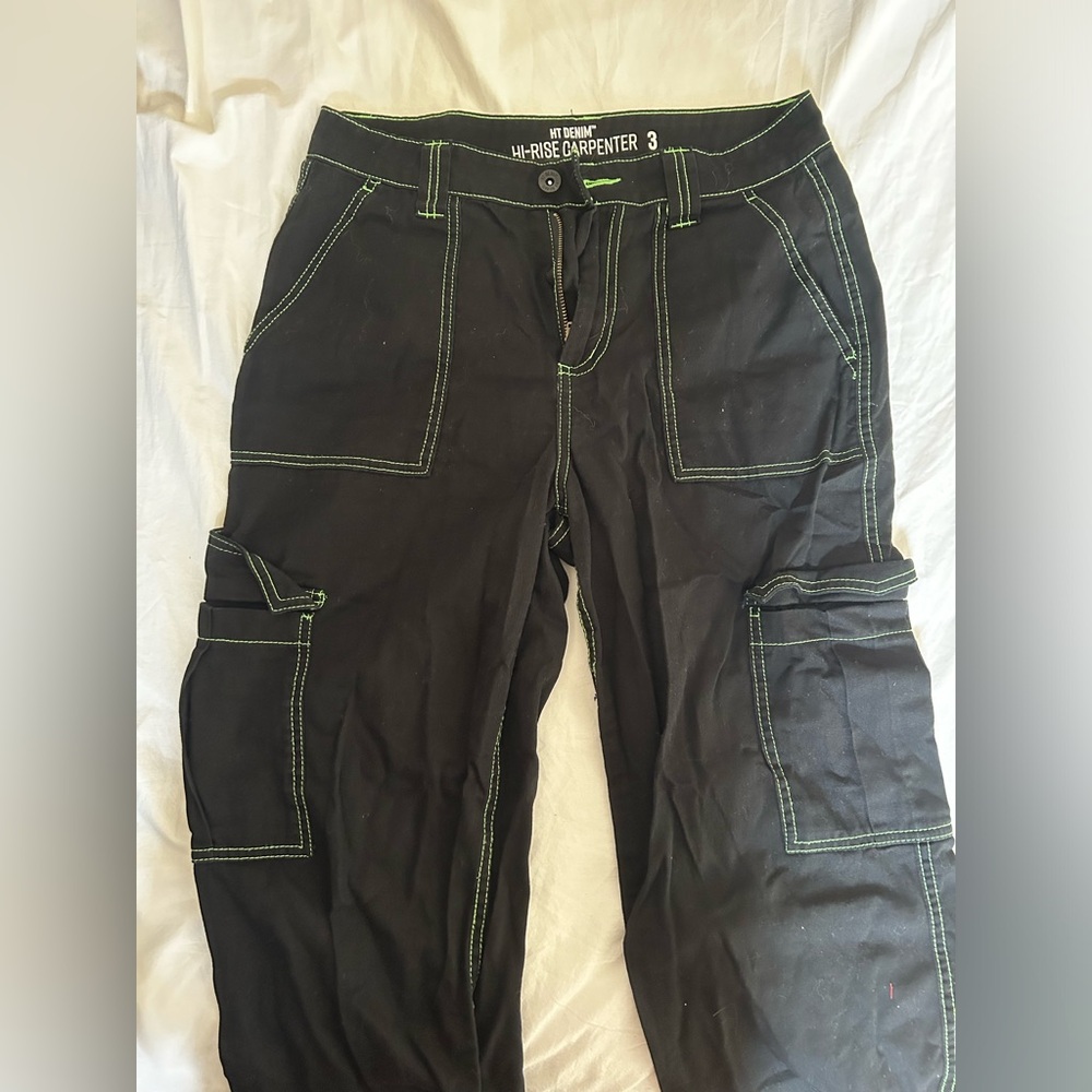 hot topic high rise black and neon green carpenter pants